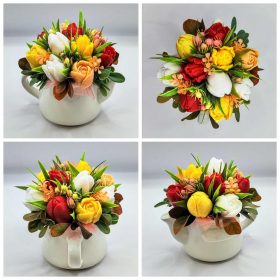   Szappanvirág csokor - Vegyes tulipán szappanvirág csokor - fehér locsolókannában - 6.