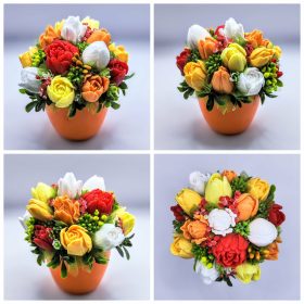   Szappanvirág csokor - Barack-vegyes tulipán szappanvirág csokor - narancs kerámia kaspóban - 8.