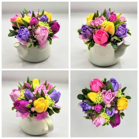   Szappanvirág csokor - Vegyes tulipán szappanvirág csokor - fehér kerámia kannában - 8.