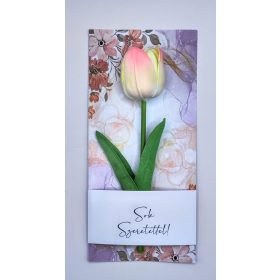   Köszönő ajándék - Rózsaszín színű habtulipán - pasztell virágos kartonon - celofánba csomagolva - Sok szeretettel! - 2.