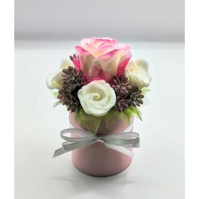   Szappanvirág csokor - Mini - Cirmos szappanrózsa - szappanvirág csokor - rózsaszín henger dobozban - 1.