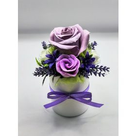   Szappanvirág csokor - Mini - Lila szappanrózsa - szappanvirág csokor - fehér henger dobozban - 1.