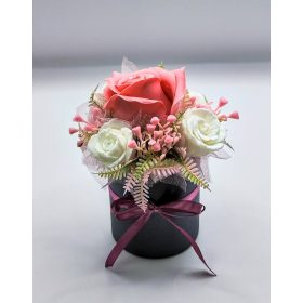   Szappanvirág csokor - Mini - Mályva rózsaszín szappanrózsa - szappanvirág csokor - fekete henger dobozban - 2.