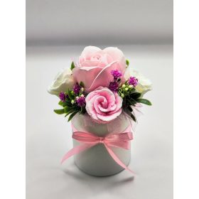   Szappanvirág csokor - Mini - Világos rózsaszín szappanrózsa - szappanvirág csokor - fehér henger dobozban - 3.