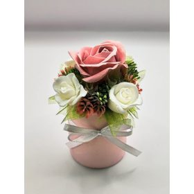   Szappanvirág csokor - Mini - Mályvás - rózsaszín szappanrózsa - szappanvirág csokor - rózsaszín henger dobozban - 4.