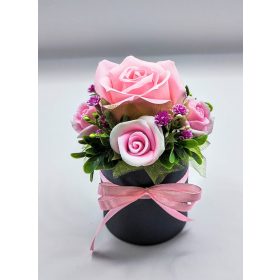   Szappanvirág csokor - Mini - Rózsaszín szappanrózsa - szappanvirág csokor - fekete henger dobozban - 5.