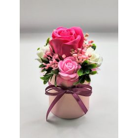   Szappanvirág csokor - Mini - Sötét rózsaszín szappanrózsa - szappanvirág csokor - rózsaszín henger dobozban - 6.