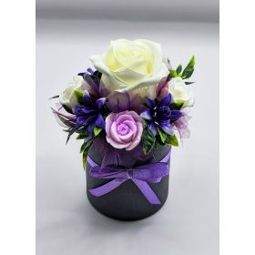   Szappanvirág csokor - Mini - Fehér szappanrózsa - szappanvirág csokor - fekete henger dobozban - 7.