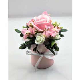   Szappanvirág csokor - Mini - Rózsaszín szappanrózsa - szappanvirág csokor - rózsaszín henger dobozban - 4.