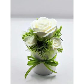   Szappanvirág csokor - Mini - Fehér szappanrózsa - szappanvirág csokor - fehér henger dobozban - 5.