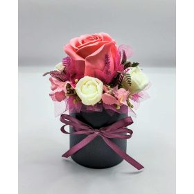   Szappanvirág csokor - Mini - Sötét rózsaszín szappanrózsa - szappanvirág csokor - fekete henger dobozban - 8.